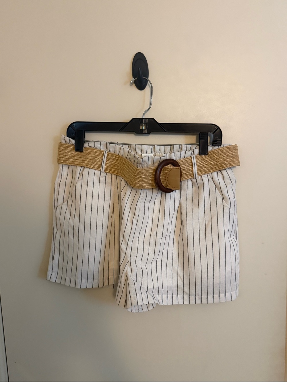 Striped Paperbag Waist Women’s Shorts with Woven Belt